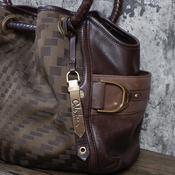 Cole Haan Brown Leather Shoulder Bag | Braided Handles | Magnetic Closure - Picture 3 of 10